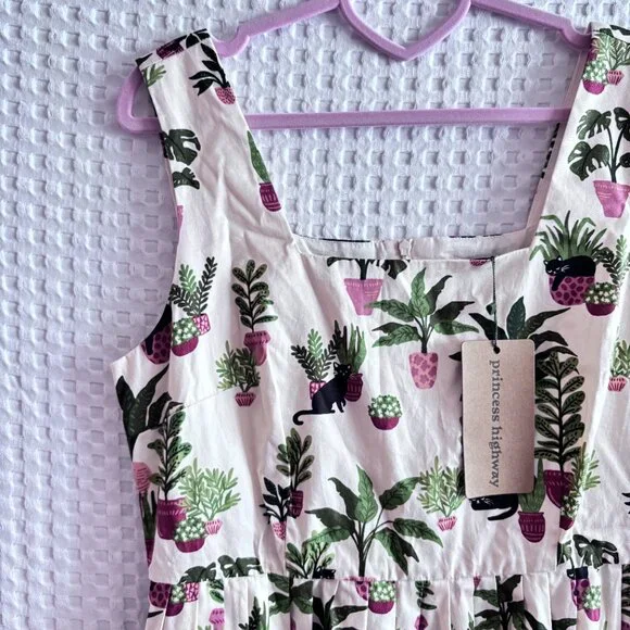 Princess Highway cats and plants midi dress NWT size US8 - Picture 1 of 3